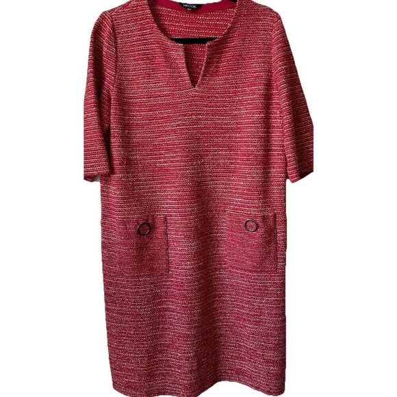 New $350 Misook Tweed Shift Dress in Sunset Red Size Large - Picture 5 of 6